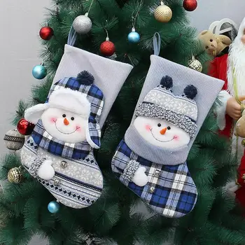 Kalėdinės mėlynos kojinės Stovintys krepšiai Sniego senis Kalėdų senelio kojinės Maišelis Saldainiai Sausainiai Pakuotė Dovanų pakavimas Kalėdiniai reikmenys