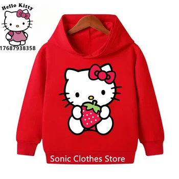 Kawaii Hello Kitty Hoodie Girls Drabužiai Mieli kūdikių mados berniukų drabužiai Rudens sportiniai džemperiai Vaikų viršūnės