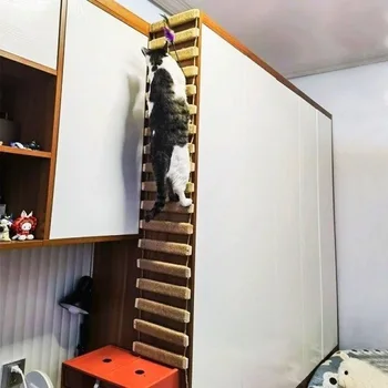 Kačių laipiojimo kopėčių tiltas Naudojimas kačių narve DIY 35/50Cm Sizalio mediniai virvės laipteliai Draskyklė Medis Katės Kačiukų žaislai Naminių gyvūnėlių baldai