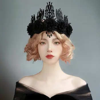 King Crown Gothic Bridal Tiara Headband Princess Girl Crown Garland Lolita Plaukų aksesuarai Helovino karūnos gotikiniai galvos apdangalai
