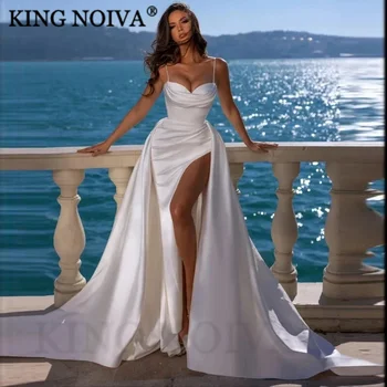 KING Simple Spaghetti Dirželiai A-Line vestuvinės suknelės moterims 2024 Seksualios šoninio plyšio grindų ilgio nuotakos suknelė Vestido De Novia