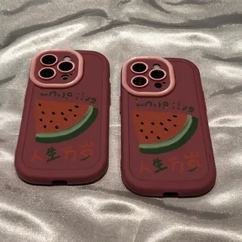 kinų kalbos žodžiai arbūzas raudonos spalvos telefono dėklas, skirtas iPhone 15 Pro Max 14 Plus 11 13 12 silikoninis dangtelis iPhone XR XS Max X apvalkalui