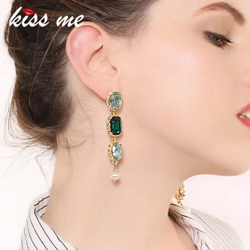 KISS ME Mėlyna žalia Akrilo krištolo ovalo formos vestuviniai auskarai moterims Korėjos mada ilgai kabantys auskarai Prabangūs prekės ženklo papuošalai