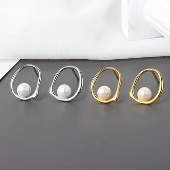Klasikiniai geometriniai netaisyklingos formos tuščiaviduriai metaliniai perlų auskarai moterims Prabangūs aksesuarai Korėjos mados papuošalų merginoms