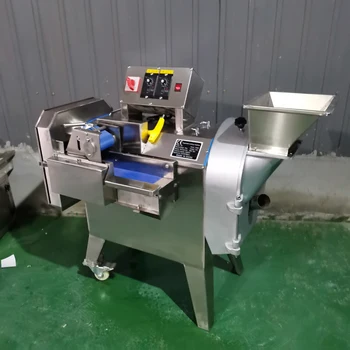 Komercinė automatinė svogūnų pjaustyklės mašina Elektrinė vaisių daržovių pjaustymo mašina Morkų smulkinimo agurkų pjaustymo mašina