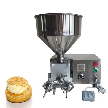 Komercinė pūkų pildymo mašina Nerūdijančio plieno uogienė ir grietinėlės pyragų užpildas grietinėlės injekcijos duonos įdaro įranga