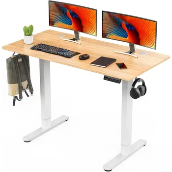Kompiuterio stalas, reguliuojamo aukščio elektrinis pastatomas biuro stalas su kabliukais, mokymosi stalas, kompiuterio stalas