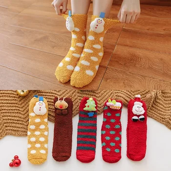 Koralų aksomo trimatės kalėdinės kojinės, vaikų vidurvasario namų ruduo ir žiemos storos pūkuotos grindys miego kojinės