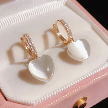 Korėja Fashion Transparent Opal Love auskarai Mikro inkrustuotas cirkonas Aukštos kokybės metaliniai pradurti auskarai Moteriški papuošalai