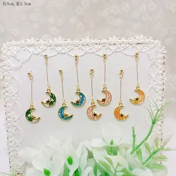 Korėja Nauji spalvingi džiovintų gėlių auskarai Moterų mada Aukso spalva Skaidrus Skaidrus Mėnulio kabantis auskaras Mielas lašas Papuošalai