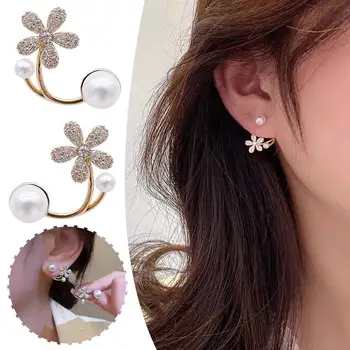 Korėjietiški vintažiniai perlų krištolo auskarai moterims Papuošalai Aukštos klasės prabangios cirkonio gėlės drugelio lapų smeigės auskarai Juvelyras I3F4