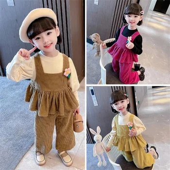 Korėjietiškų kūdikių drabužių kostiumas pavasario ir rudens megztinis mergaitėms+kelnių kostiumas mergaitėms Mieli vaikiški drabužiai Mergaičių kostiumas mergaitėms