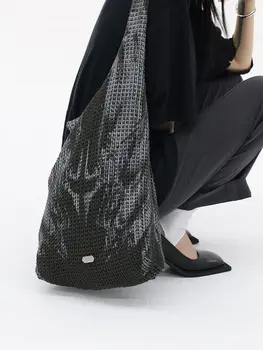 Korėjos mados fėja Grunge Moterų rankinė Harajuku Vintage Hollow Out Megzta kuprinė Hottie Streetwear 2023 madingas pirkinių krepšys