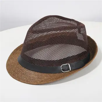 Kvėpuojanti tinklinė kepurė Kvėpuojanti Unisex tuščiavidurė tinklinė kepurė su plačiu kraštų diržo dekoru Stilinga apsauga nuo saulės, skirta plačiam kraštui nuo saulės