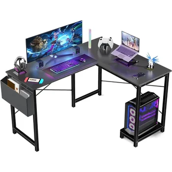 L formos stalas, kompiuterio kampinis stalas, kompiuterinis žaidimų stalas su šoniniu krepšiu, tvirtas stalas namų biuro rašymo darbo vietai