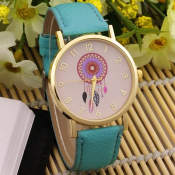 Ladies Casual Watches Fashion Dream Catcher Flower Quartz For Watch Black Leather Women Pink Dress Clocks Gifts Reloj Mujer часы
