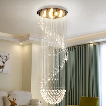 Laiptų krištolo šviestuvas Modernus patalpų apšvietimas svetainei Laiptų vestibiulis Led namų lempa Fixtrue nerūdijantis Cristal blizgesys