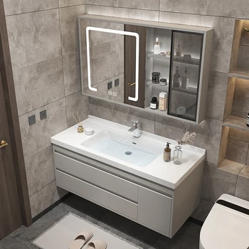 Lengvas prabangus keraminis integruotas baseino vonios spintelės derinys Interneto garsūs intelektualūs veidrodiniai praustuvo baldai YX50BC