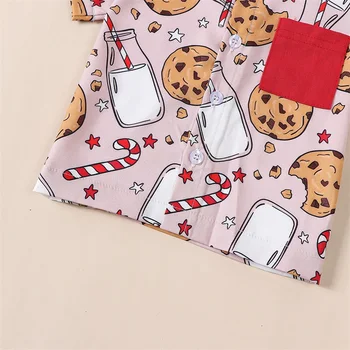Little Boys Christmas 2Pcs šortų komplektai trumpomis rankovėmis Atlapo mygtukas Šaunūs marškiniai Raudoni trumpų kelnių komplektai kasdieniam dėvėjimui