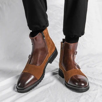 Mada Britų verslo odiniai batai vyrams Aukštakulniai Smailūs pirštai Vintažiniai juodi/rudi žieminiai pliušiniai Izoliacija Chelsea batai