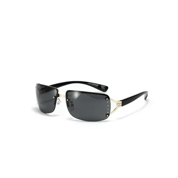 Madingi akiniai nuo saulės Kvadratinis metalas be apvadų Vyrų ir moterų Y2K Ateities stiliaus asmenybė Akiniai nuo saulės Prabangūs akiniai