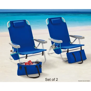 Mainstays Kuprinė Aliuminio paplūdimio kėdė - Mėlyna/Pilkabeach kėdės kėdės lauko kėdės