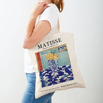 Matisse Vaza Vaisiniai augalai Retro Moterys Pirkinių krepšiai Dvipusis spausdinimas Eco Casual Canvas Pečių rankinė Vintage Pirkėjų krepšys