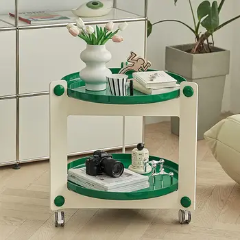 Maži apvalūs kavos staliukai Kūrybiškas kilnojamas sofa šoninis staliukas vežimėlis Vežimėlis Valgomasis Krepšelis Laikymo stovas Laikymo laikiklis 2 sluoksnių stalas