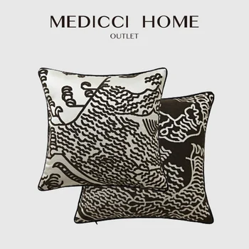 Medicci Pagrindinis amerikietiško stiliaus kalnų tigras Žakardo pagalvėlės užvalkalas Prabangus modernus abstraktus pagalvės užvalkalas 50x50cm Juoda ir Balta