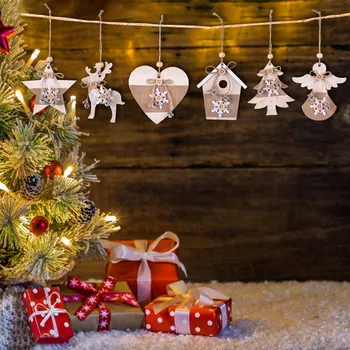 Medinis kalėdinis pakabukas, penkių smailių žvaigždžių briedžių namas, angelo meilės eglutė, mažas pakabukas, kalėdinė dekoracija