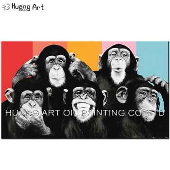Menininko dizainas Spalvinga šimpanzių aliejinė tapyba svetainei Rankų darbo nespalvoti orangutanai Šeimos tapyba Beždžionių gyvūnų menas