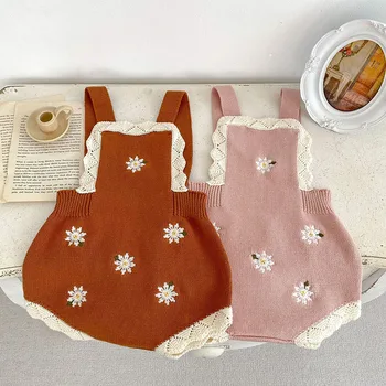 MILANCEL Kūdikių drabužiai Mažyliai Mergaitės mezgė vientisą gėlių siuvinėjimo aprangą