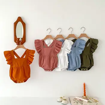 MILANCEL vasarinis smėlinukas kūdikiams ir vientisas raukinių rankovių mergaičių drabužis naujagimio apranga