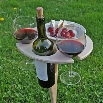 Mini lauko vyno stalas Medinis apvalus sulankstomas stalinis vyno stalas Lauko sodas Kelionės Piknikas Paplūdimys Sodo baldų reikmenys