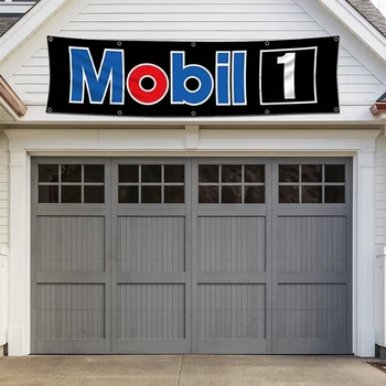 Mobil 1 Flag Racing Show Motoring Workshop Garažo reklamjuostės Apdaila Poliesteris gali būti pritaikytas lauko namams 60x240cm 2x8FT