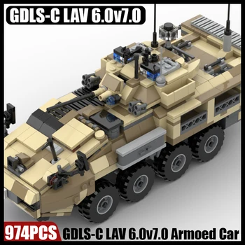 MOC Milirary Army LAV 6.0 Wheeled Armored Vehicle Model Building Blocks Kit Soldiers Figures Carrier Tank Bricks Toys Boys Gift