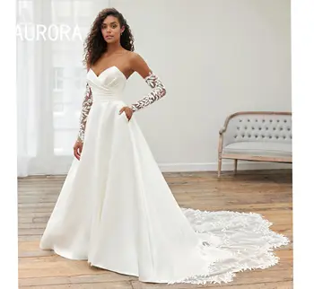 Modern A Line vestuvinės suknelės moterims 2023 Nuotakos be petnešėlių nėrinių aplikacijos nuotakos chalatas De Mariée SWEETHEART Mygtukas