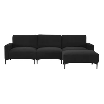 Moderni L formos sekcijinė sofa, 4 vietų aksominio audinio sofos komplektas