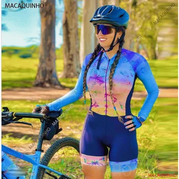 Moteriškas kalnų dviračio kombinezonas ilgomis rankovėmis Apranga Dviračių triatlonas