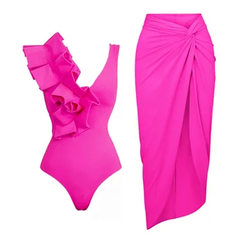Moteriškas rauktas maudymosi kostiumėlis Vientisas su Sarong, Cover Up, Pareo Beach Dress Prabangus dizainerio maudymosi smėlinukas 2023