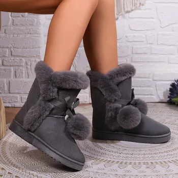 Moteriški batai 2023 Karštas išpardavimas Moteriški batai Moteriški batai Žieminiai apvalūs kojų pirštai Zomšos pliušinė vilna šilumai Vidurinis vamzdis Plokšti sniego batai