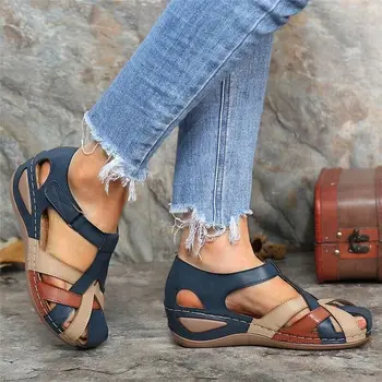 Moteriški batai Sandalai Patogūs lauko laisvalaikio plius dydžio šlepetės Apvalūs plius dydžio pleištiniai batai Sandalias Plataforma Mujer