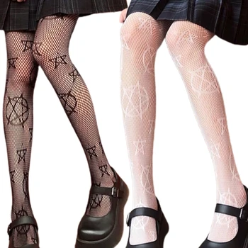 Moterys gotikinės punk pėdkelnės Harajuku Anime Magiška penkiakampė žvaigždė Žakardas Lolita Kawaii tinklinis tinklinis pėdkelnės Kojinės