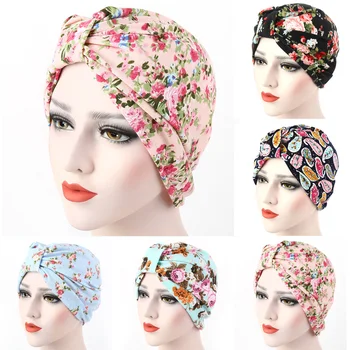 Moterys Spalvingas gėlių raštas Turbano kepurės Slouchy Elastic Hair Head Wrap Kepurės HATQD0042
