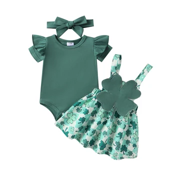 My First St Patricks Day Baby Girl Outfit Newborn Ruffle Romper Infant St Pattys Sijono suknelės drabužių komplektas