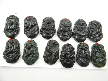 Natūralus akmuo Kvarco kristalas Juodas Obsidianas Avalokitesva Lucky 12 Zodiako amuletas Pakabukas pasidaryk pats Papuošalų gamybos karoliai A36