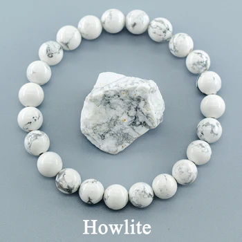 Natūralus baltas Howlite Tikro akmens karoliukų apyrankės moterims Vyrai Energija Joga Tempimo apyrankė Meditacija Papuošalai Pulsera didmeninė prekyba