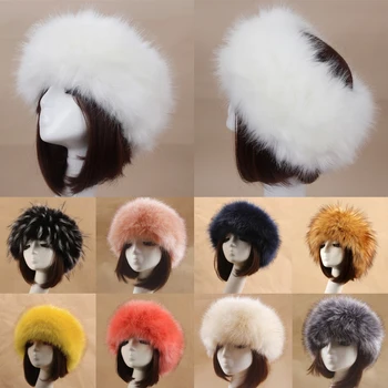 Nauja žieminė lapės imitacija Kailinės kepurės Galvos juosta moterims Pūkuotos ausų apšilimo slidinėjimo kepurės Tuščias viršus Moteriškos storos šiltos pliušinės kepurės