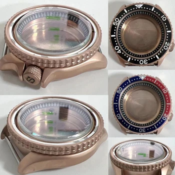 Naujas 316L nerūdijančio plieno rožinio aukso mineralinio stiklo laikrodžio dėklas 41.5mm, skirtas NH35 NH36 judėjimo NH35 dėklui, įsukite karūną 3.8 valandą