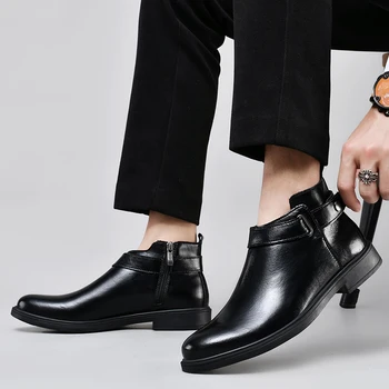 Naujas britų stilius Chelsea batai Vyriška suknelė Kulkšnies batai Verslo oficialūs batai Žieminiai aukštos kokybės šilti pliušiniai natūralios odos batai